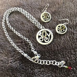 BRIGHTON HOLIDAY JOY Red Crystal Silver Disc Pendant NECKLACE and Earrings set